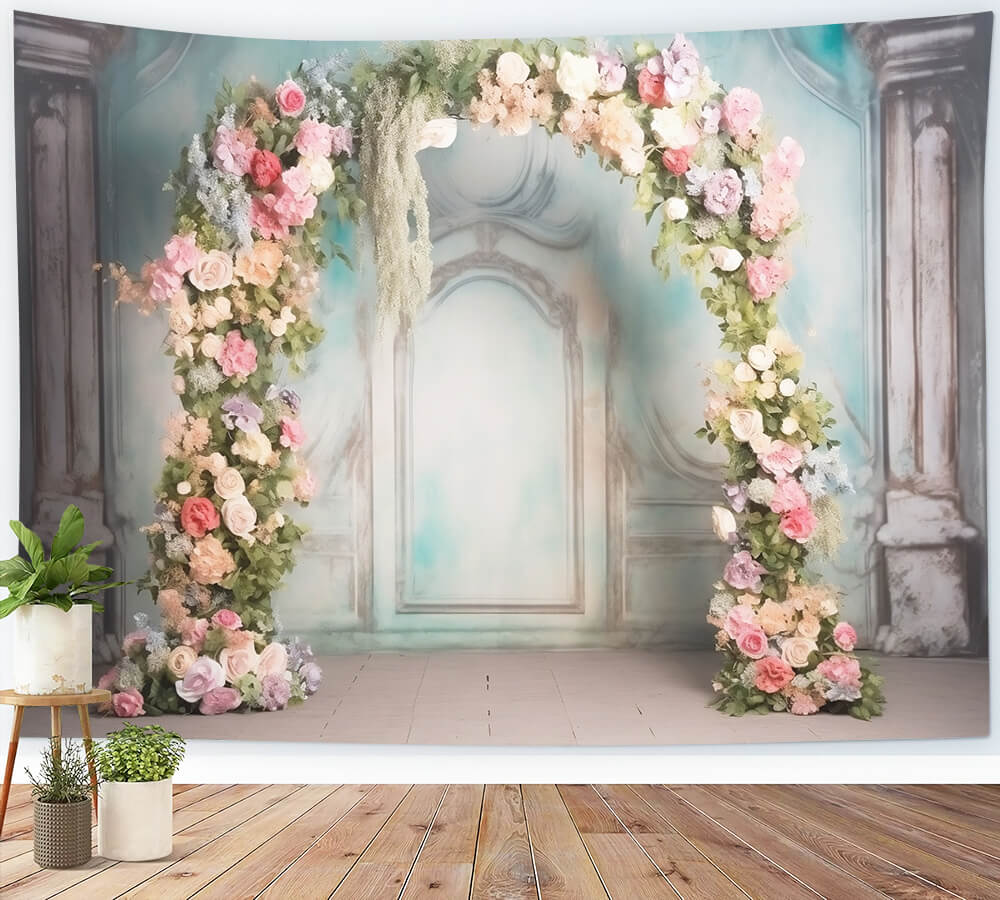 Hand-painted Line Sculpture Wall Roman Column Flower Arch Backdrop M2-13