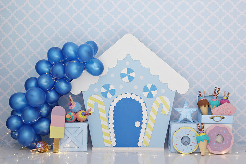 Blue Candy House Backdrop for Photography Studio