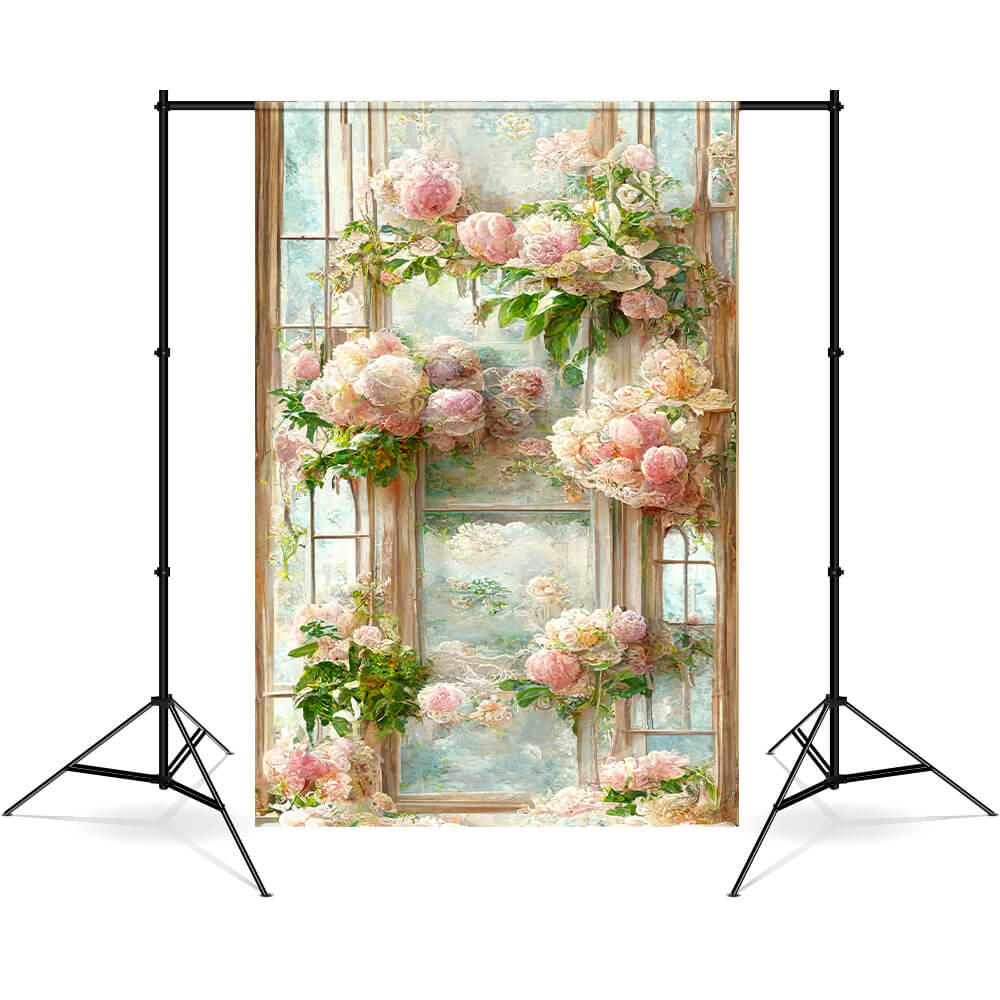 Fine Art Oil Painting Window Flowers Backdrop