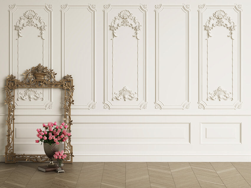 White Retro Wall Flower Photography Backdrop