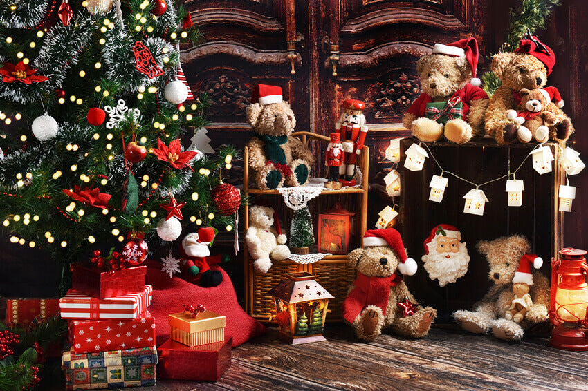Christmas Tree Teddy Bears Decoration Backdrop