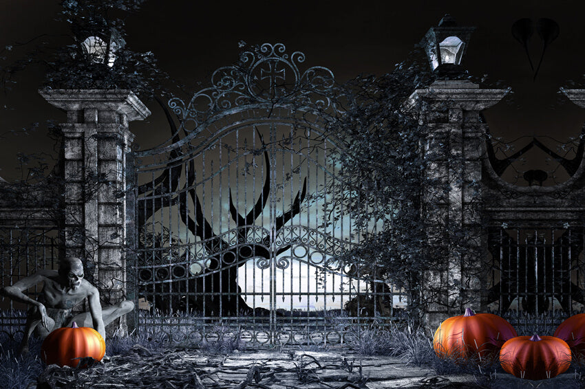 Halloween Night Spooky Gates Pumpkin Backdrop
