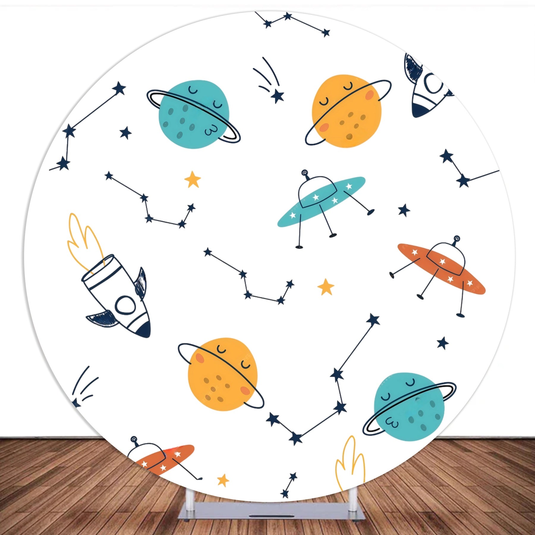Custom Circle Backdrop Cover Space Rocket Galaxy Cartoon Backdrop MRR10-143