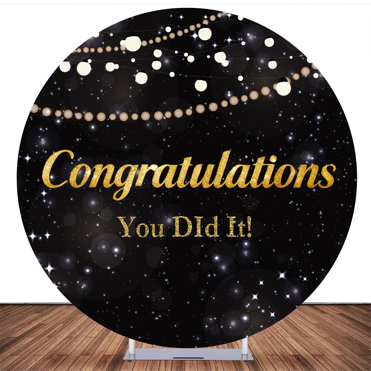 Circle Backdrop Black Sparkle Lights Graduation Backdrop MRR10-156