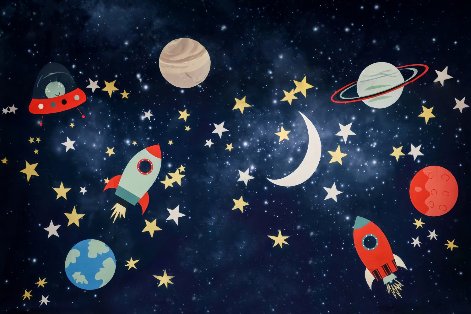 Cake Smash Backdrop Space Adventure Rocket Stars Birthday Backdrop MRR10-16