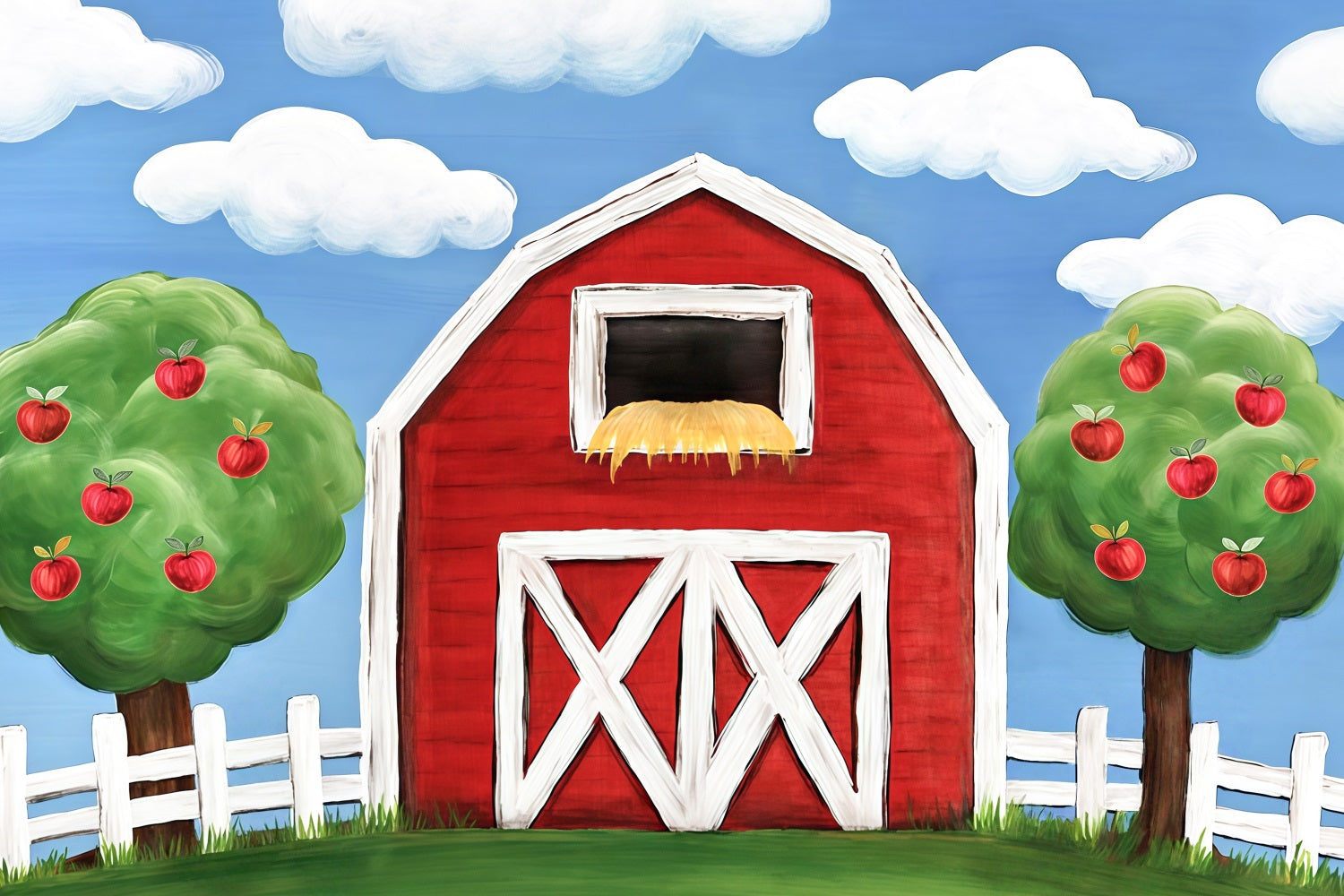 Cake Smash Backdrops Red Barn Apple Trees Birthday Photo Backdrop MRR10-17