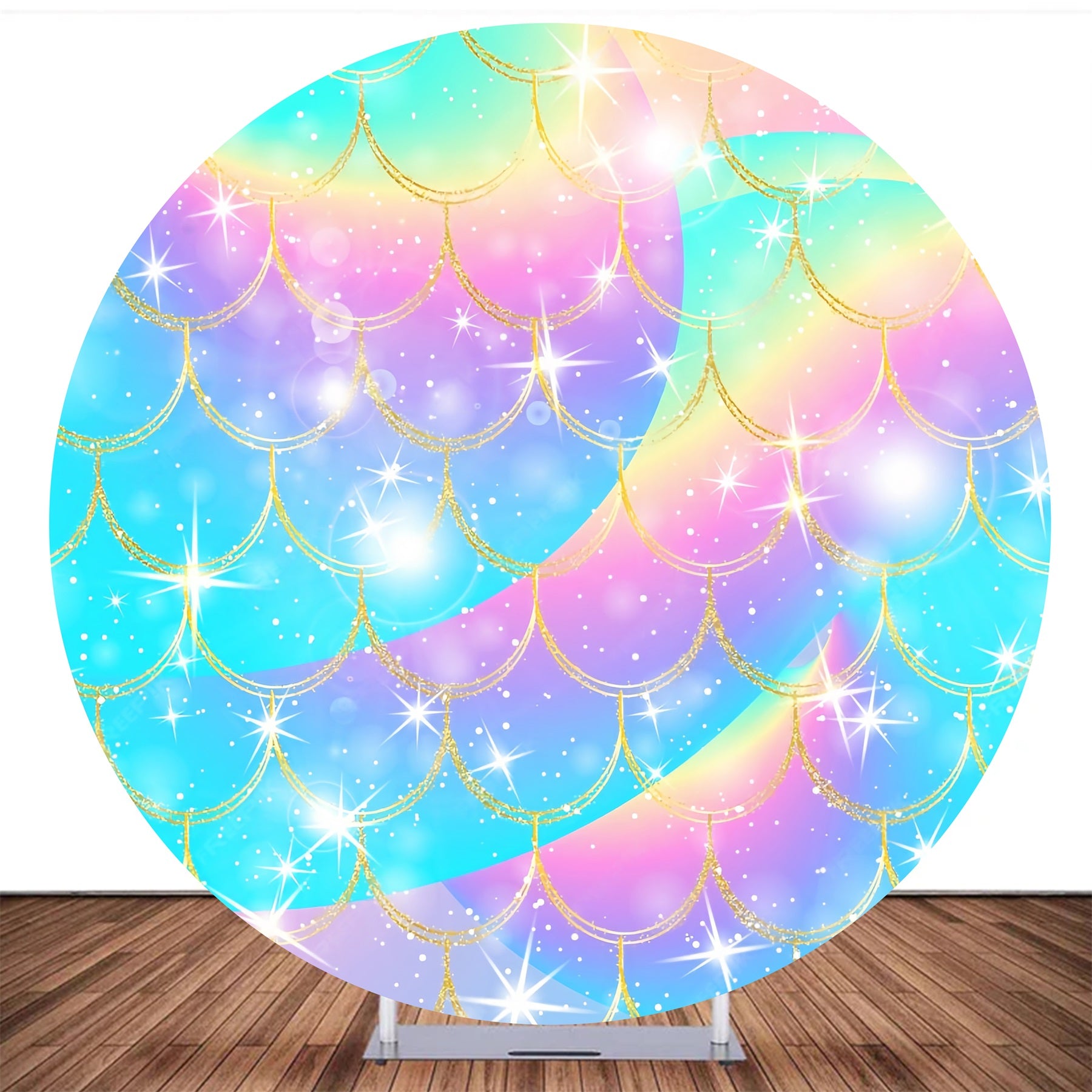 Custom Circle Backdrop Cover Rainbow Glitter Scales Mermaid Backdrop MRR10-175