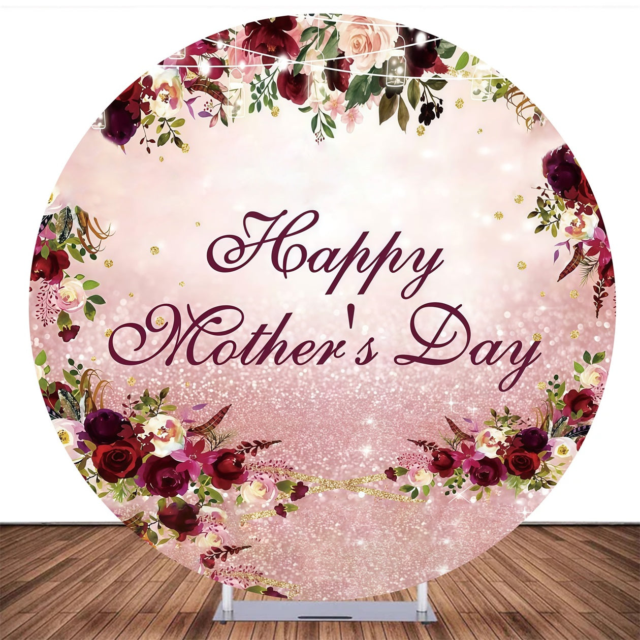 Round Backdrop Pink Glitter Floral Mother's Day Backdrop MRR10-177