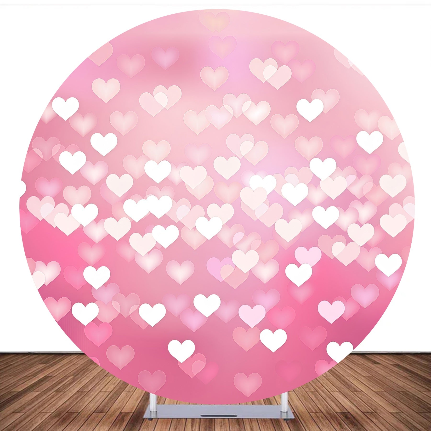 Round Backdrop Cover Pink Hearts Gradient Valentine's Day Backdrop MRR10-187