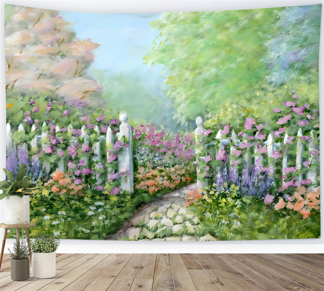 Newborn Backdrop Floral Garden White Fence Kids Photo Backdrop MRR10-20