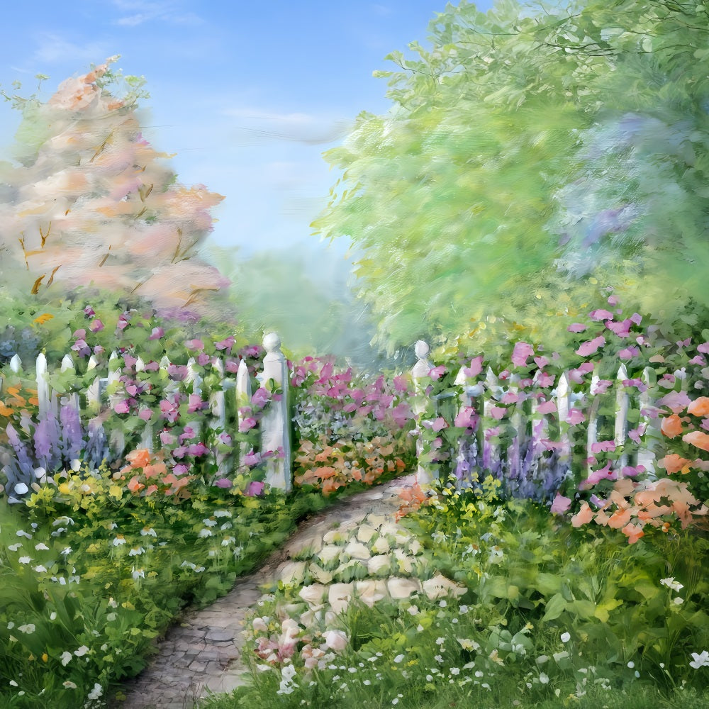 Newborn Backdrop Floral Garden White Fence Kids Photo Backdrop MRR10-20