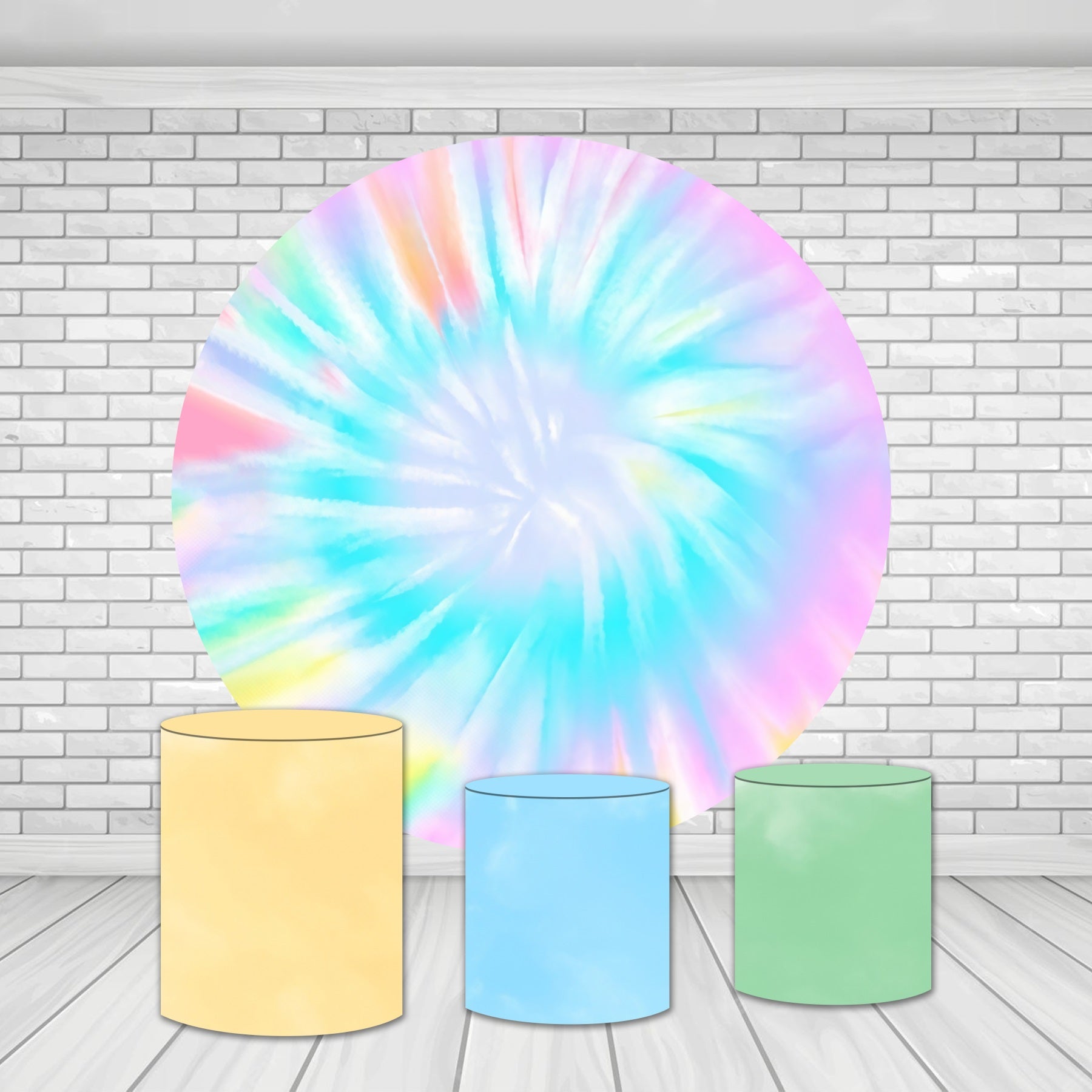 Round Backdrop Cover Kit Pastel Rainbow Swirl Baby Shower Backdrop MRR10-207