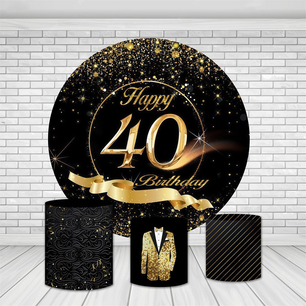 Round Backdrop Kit Golden Sparkle 40th Birthday Backdrop MRR10-214