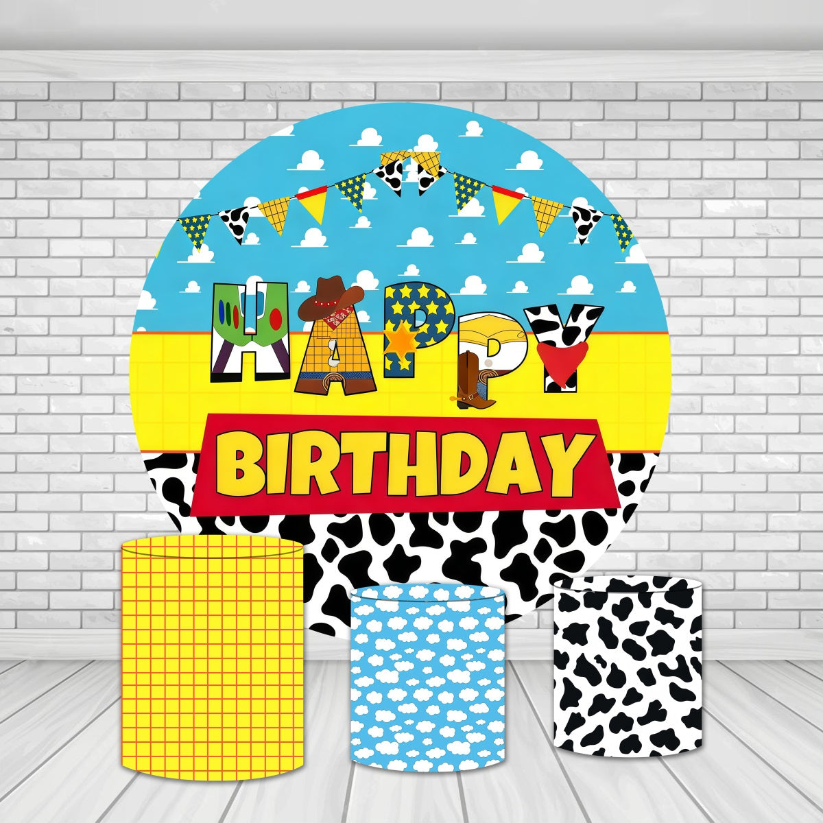 Round Backdrop Cover Kit Cowboy Toy Theme Birthday Party Backdrop MRR10-215