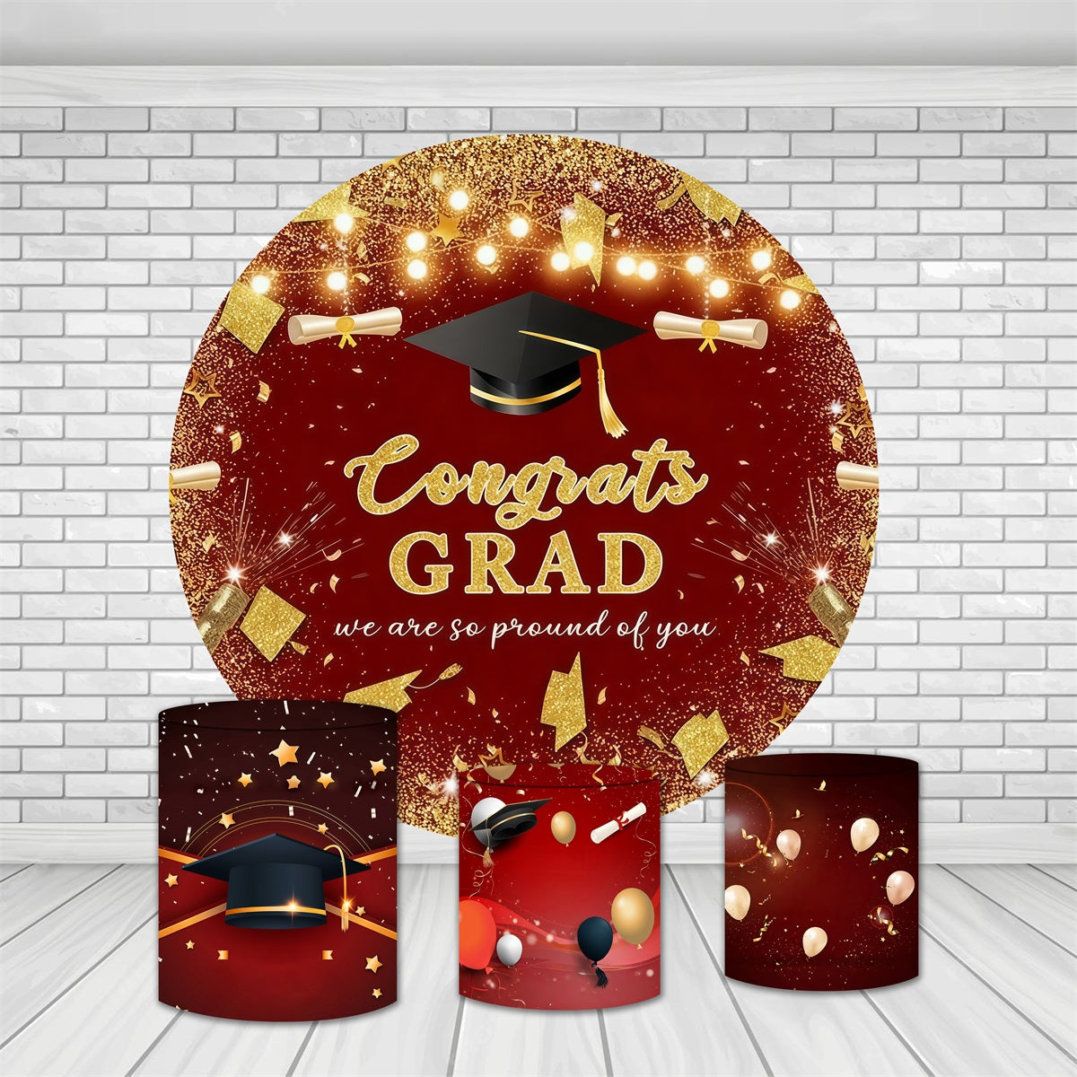 Circle Backdrop Kit Red Sparkle Celebration Graduation Backdrop MRR10-224