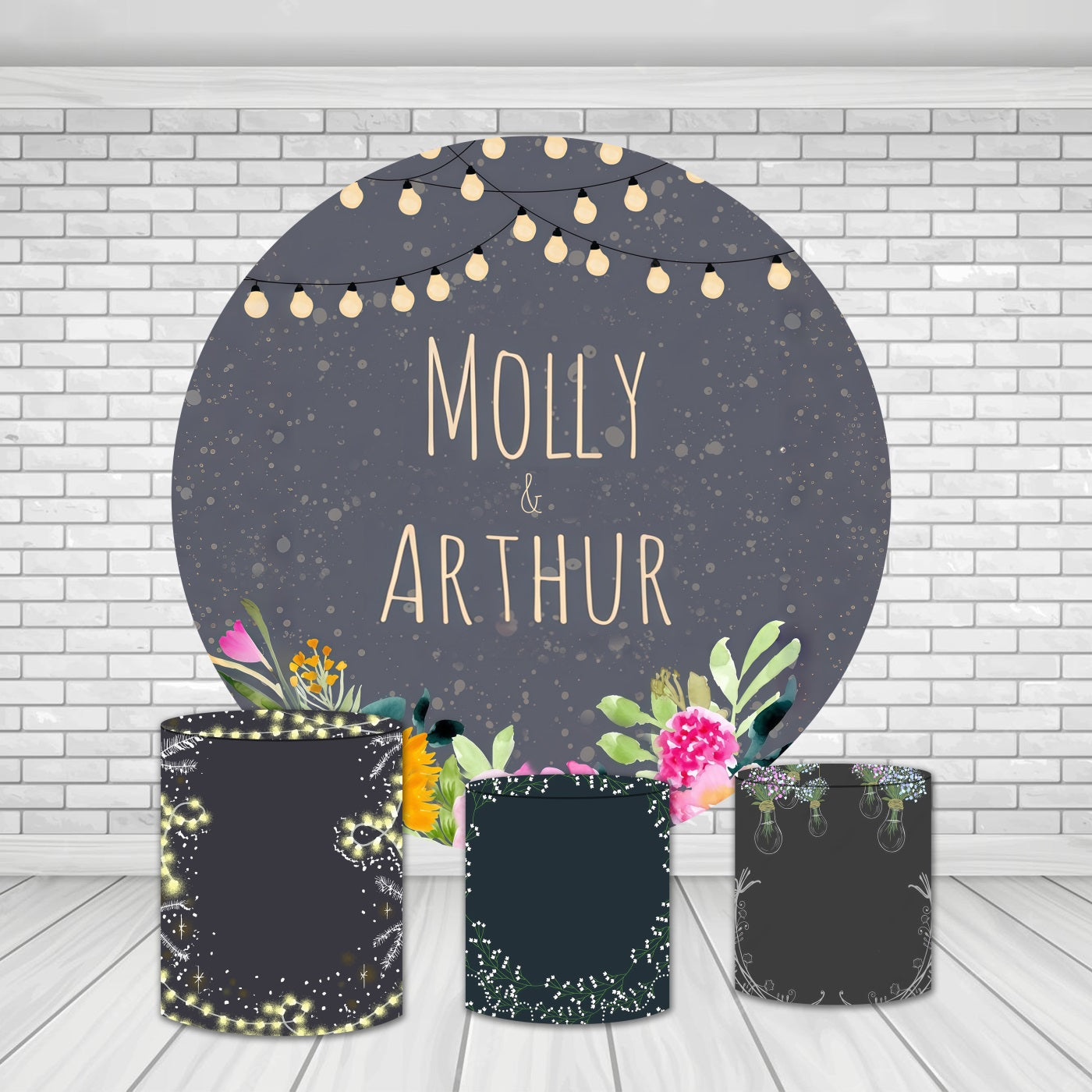 Round Backdrop Kit Dark Floral Lights Wedding Backdrop MRR10-234