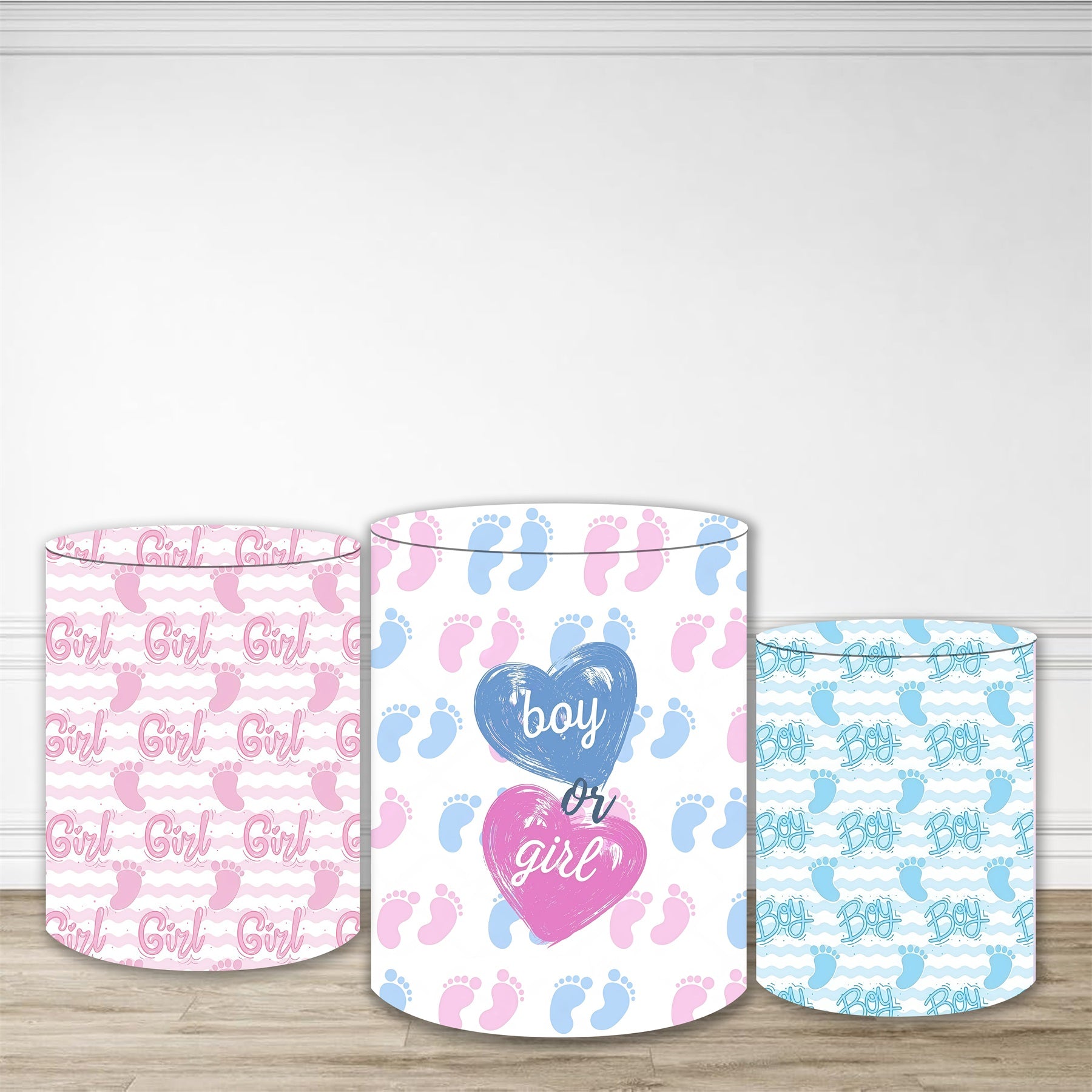 Pillar Cover Baby Footprints Heart Reveal Baby Shower Backdrop MRR10-240