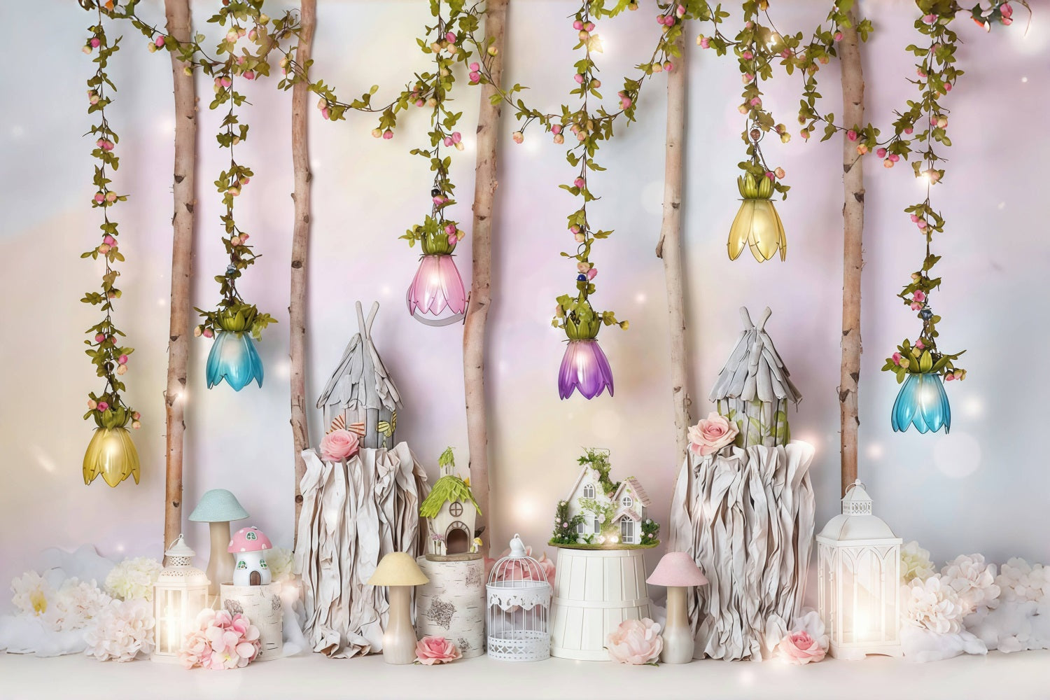 Kids Photo Backdrop Fairy Tale Cottage Flowers Newborn Backdrop MRR10-25