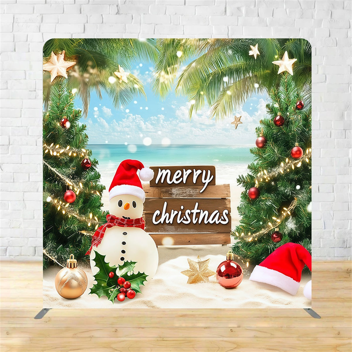 Square Backdrop Cover Tropical Beach Snowman Christmas Backdrop MRR10-279