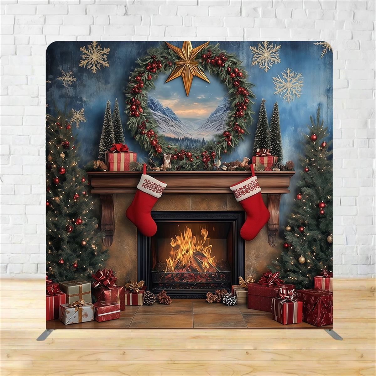 Tension Backdrop Festive Fireplace Holiday Warmth Christmas Backdrop MRR10-284
