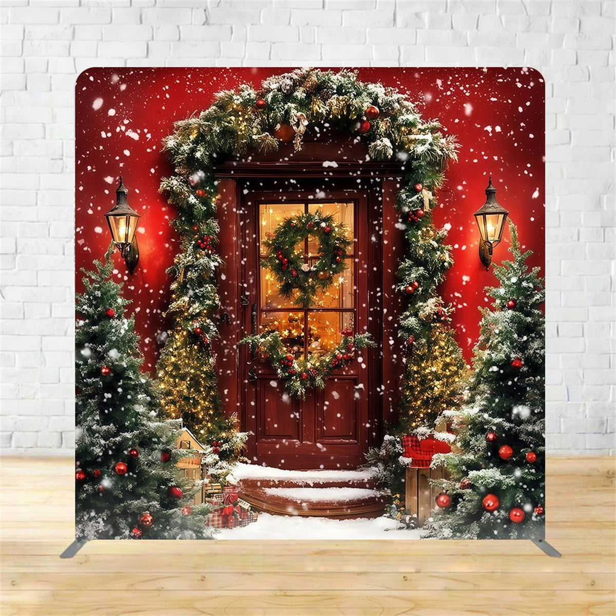 Square Backdrop Red Door Christmas Welcome Holiday Backdrops MRR10-285
