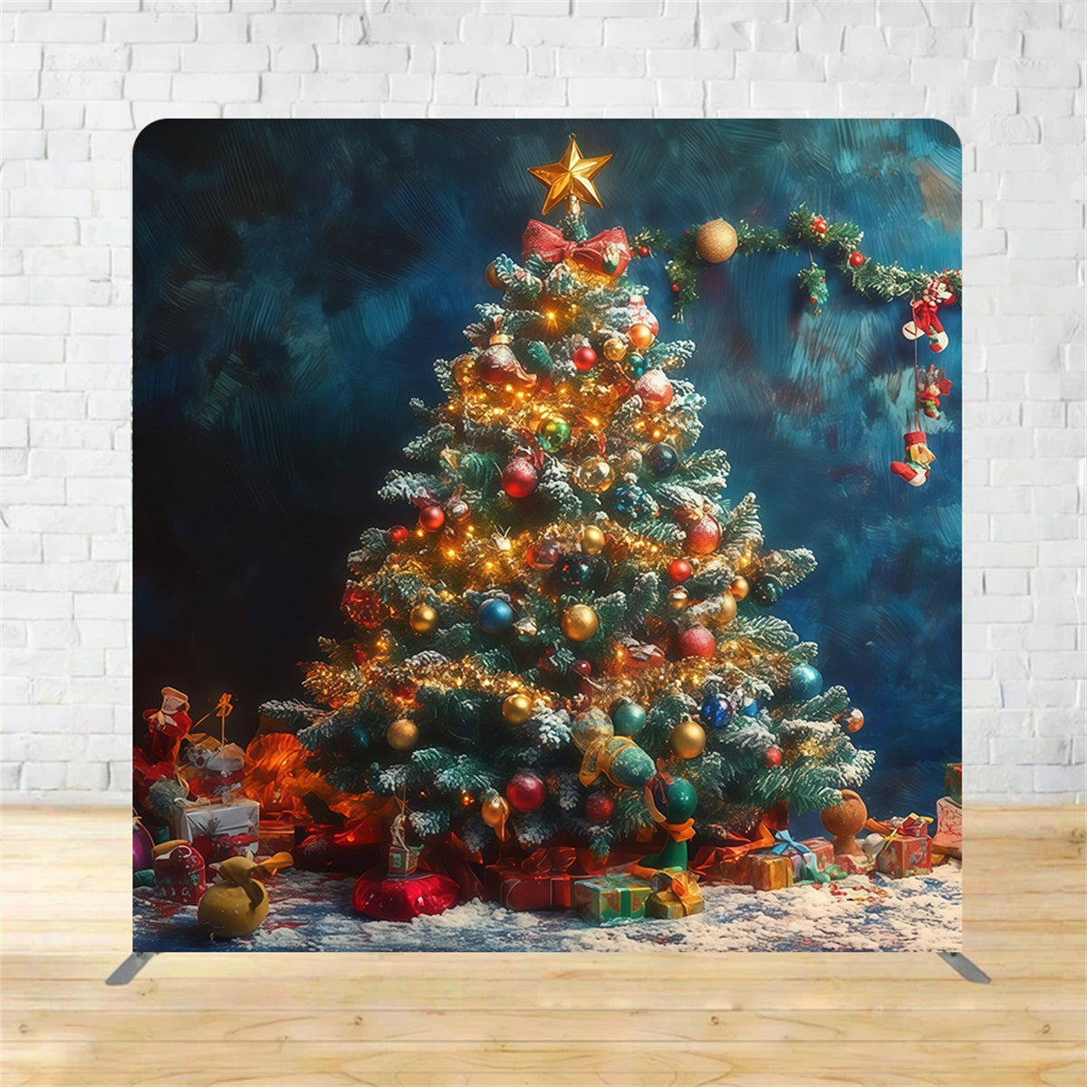 Square Backdrop Cover Sparkling Christmas Tree Lights Holiday Backdrops MRR10-287