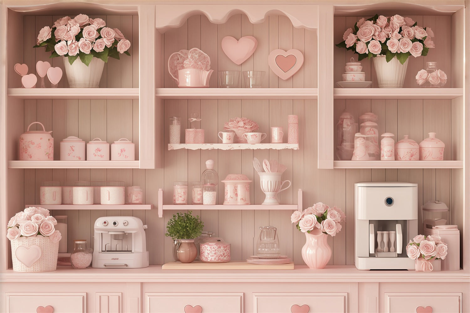 Valentine Day Backdrop Pastel Heart Cozy Kitchen Valentines Photo Backdrop MRR11-106