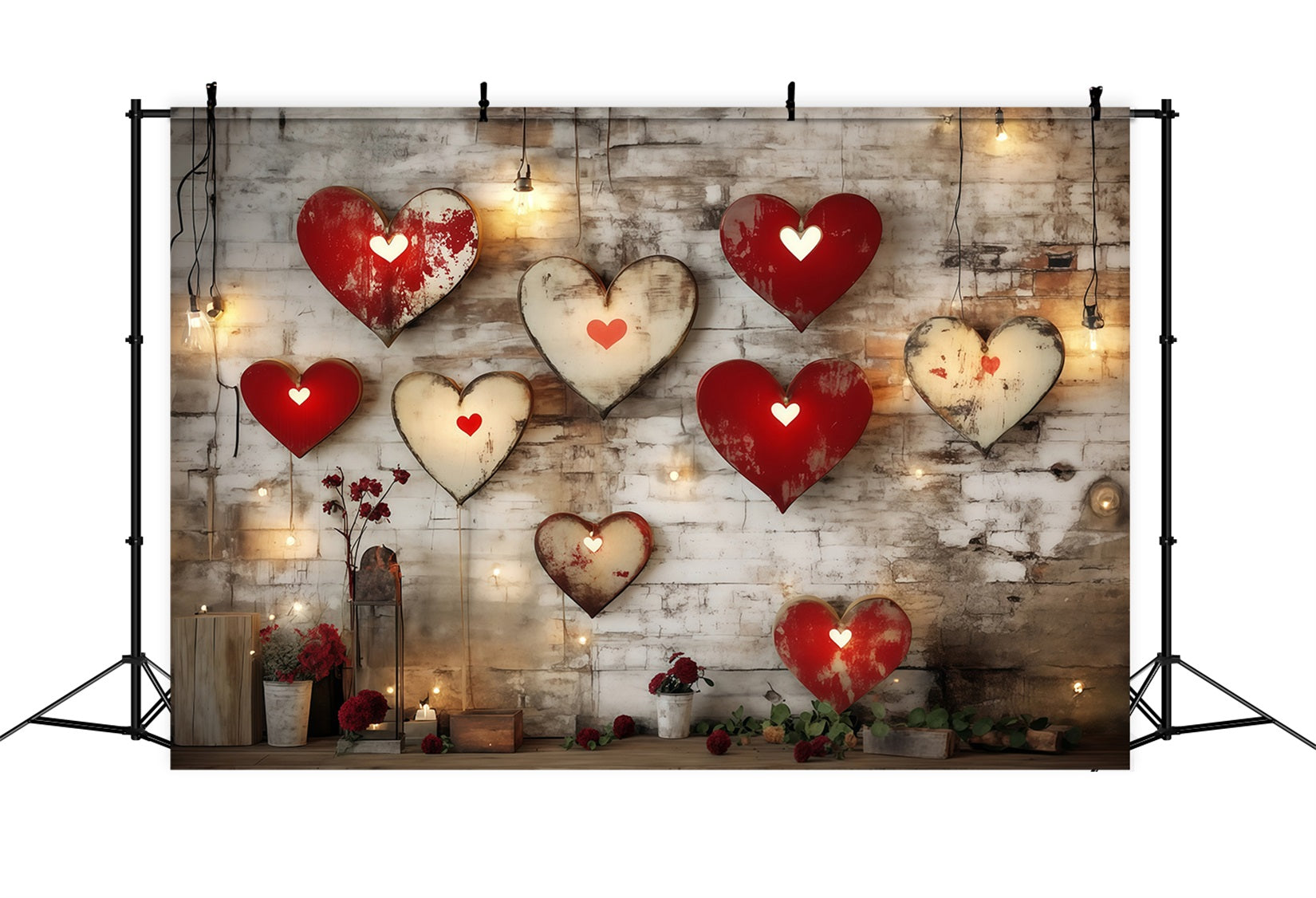 Valentine's Day Hearts Backdrop Rustic Metal Heart Wall Valentine Backdrops MRR11-108