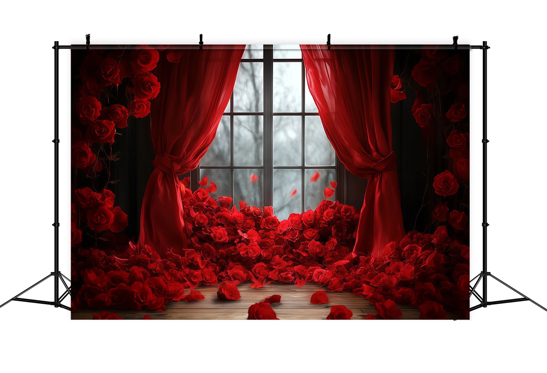 Valentines Backdrop Ideas Red Rose Curtain Deapes Valentine's Day Backdrop MRR11-115