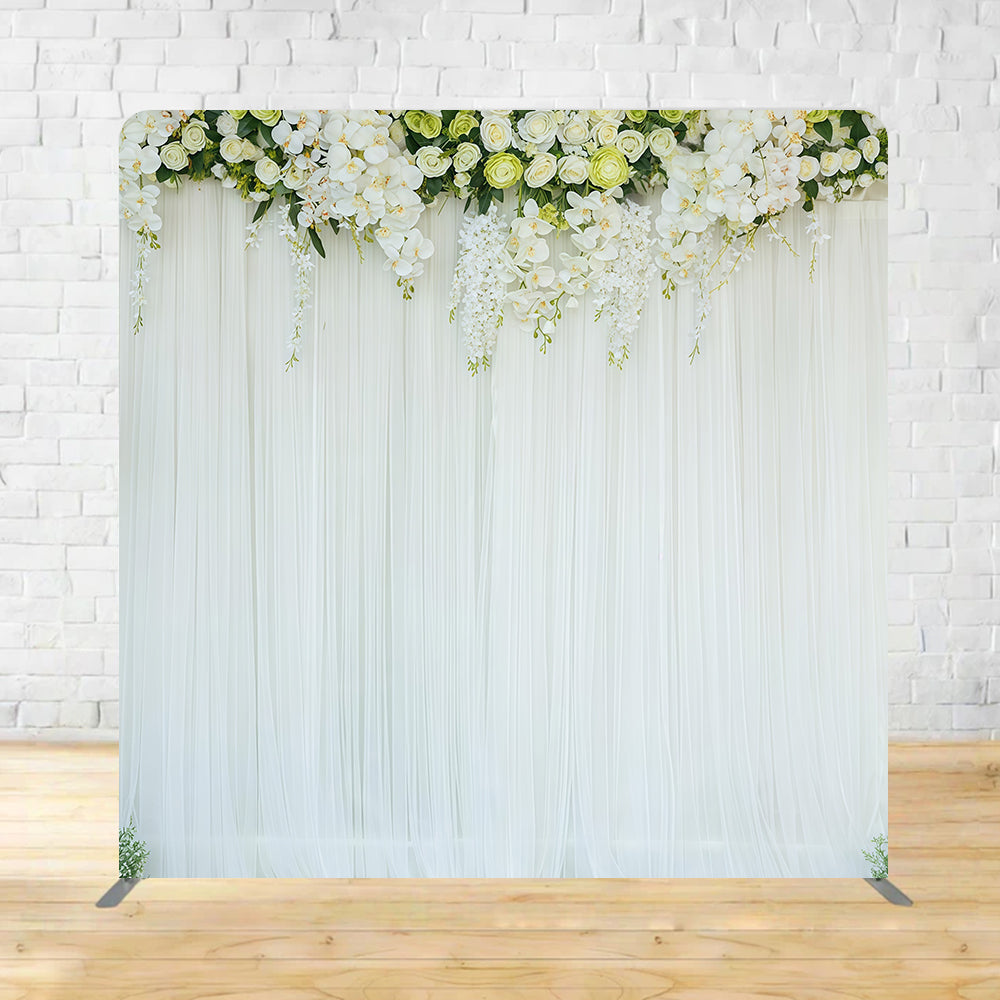 Square Backdrop Tension Pillow Cover Stand White Flowers Wedding Backdrop MRR11-62
