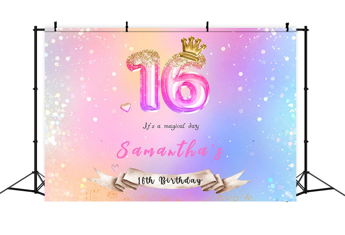 Customized Birthday Backdrop Sweet 16 Crown Balloon Backdrop MRR3-1