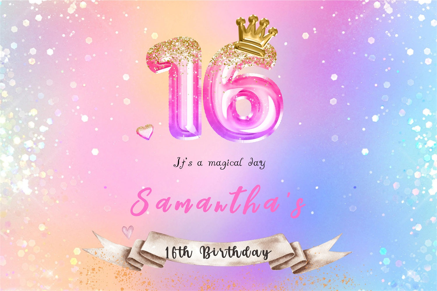 Customized Birthday Backdrop Sweet 16 Crown Balloon Backdrop MRR3-1