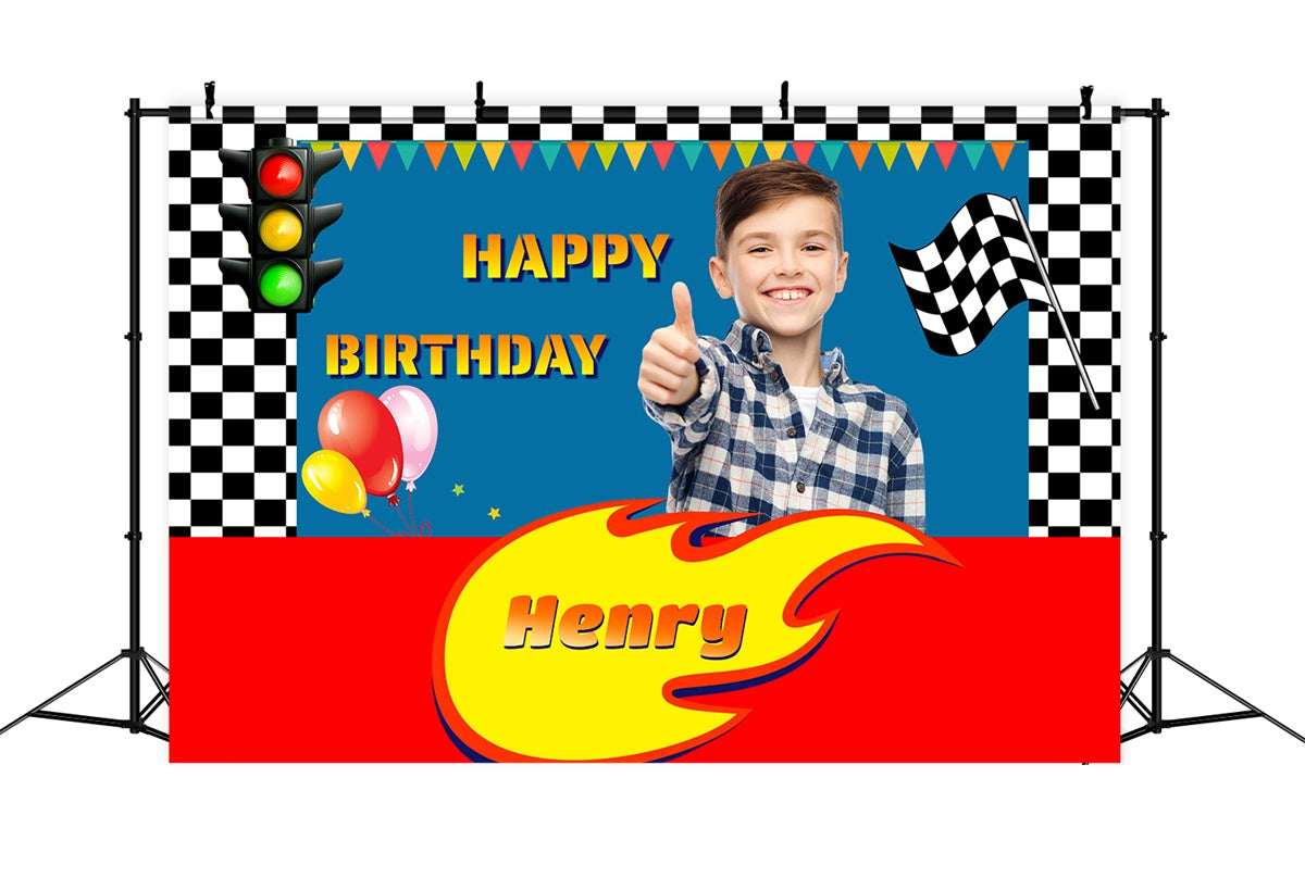Personalized Birthday Backdrop Race Car Speedway Backdrop MRR3-10
