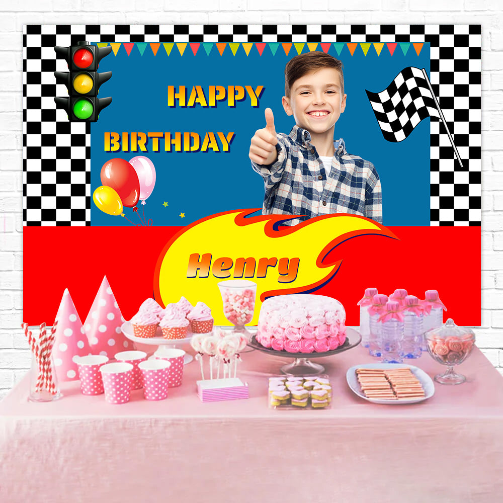 Personalized Birthday Backdrop Race Car Speedway Backdrop MRR3-10