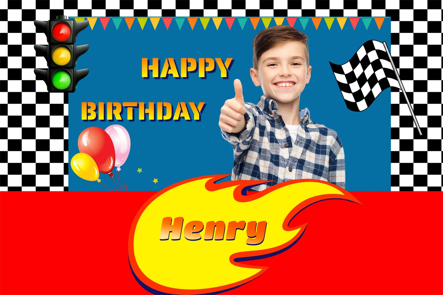 Personalized Birthday Backdrop Race Car Speedway Backdrop MRR3-10