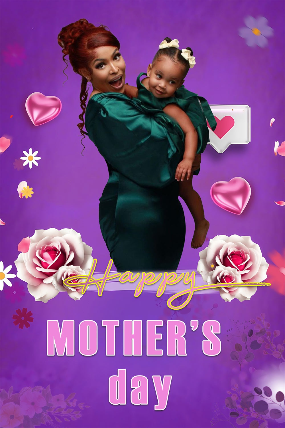 Backdrop Mothers Day Floral Heart Purple Personalized Backdrop MRR3-117