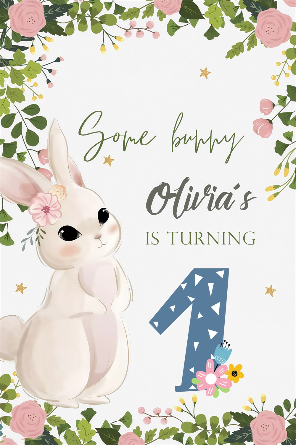 Backdrop For Easter Woodland Bunny Flowers Personalized Backdrop MRR3-139