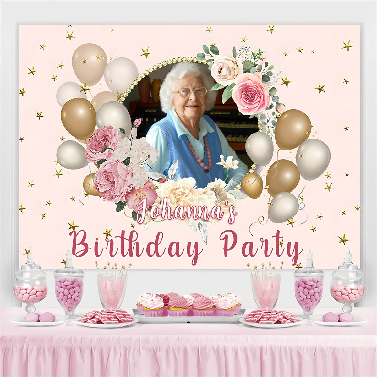 Custom Birthday Party Backdrop Vintage Rose Star Party Backdrop MRR3-151