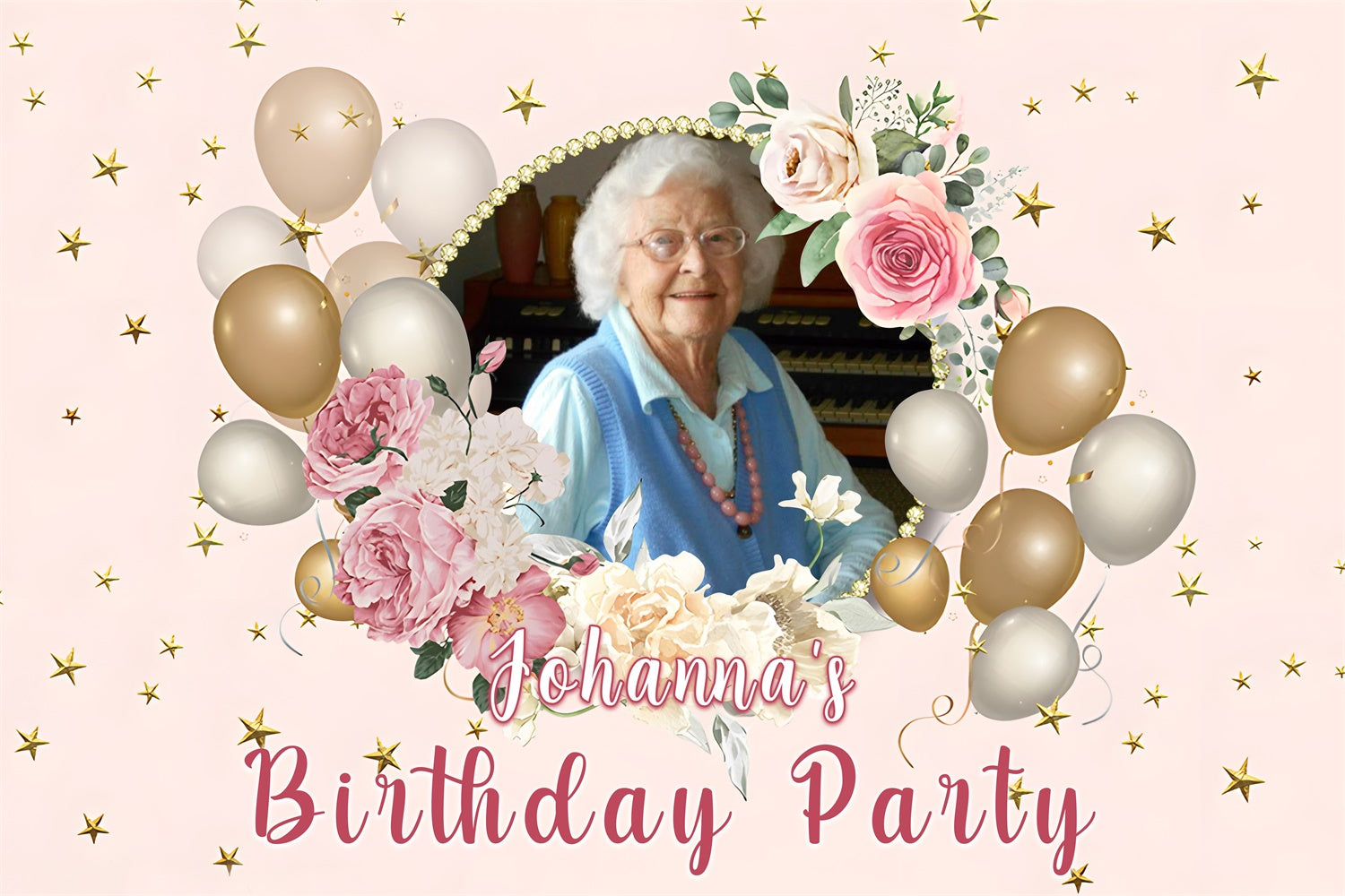 Custom Birthday Party Backdrop Vintage Rose Star Party Backdrop MRR3-151