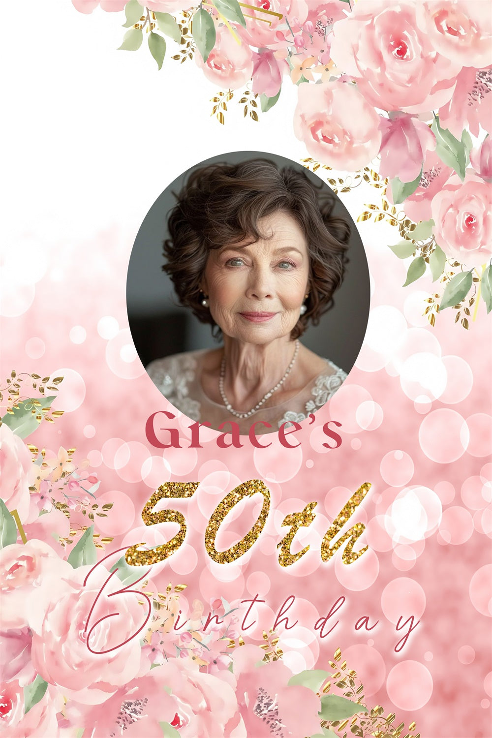 Personalized 50th Birthday Backdrop Romantic Floral Elegant Backdrop MRR3-169