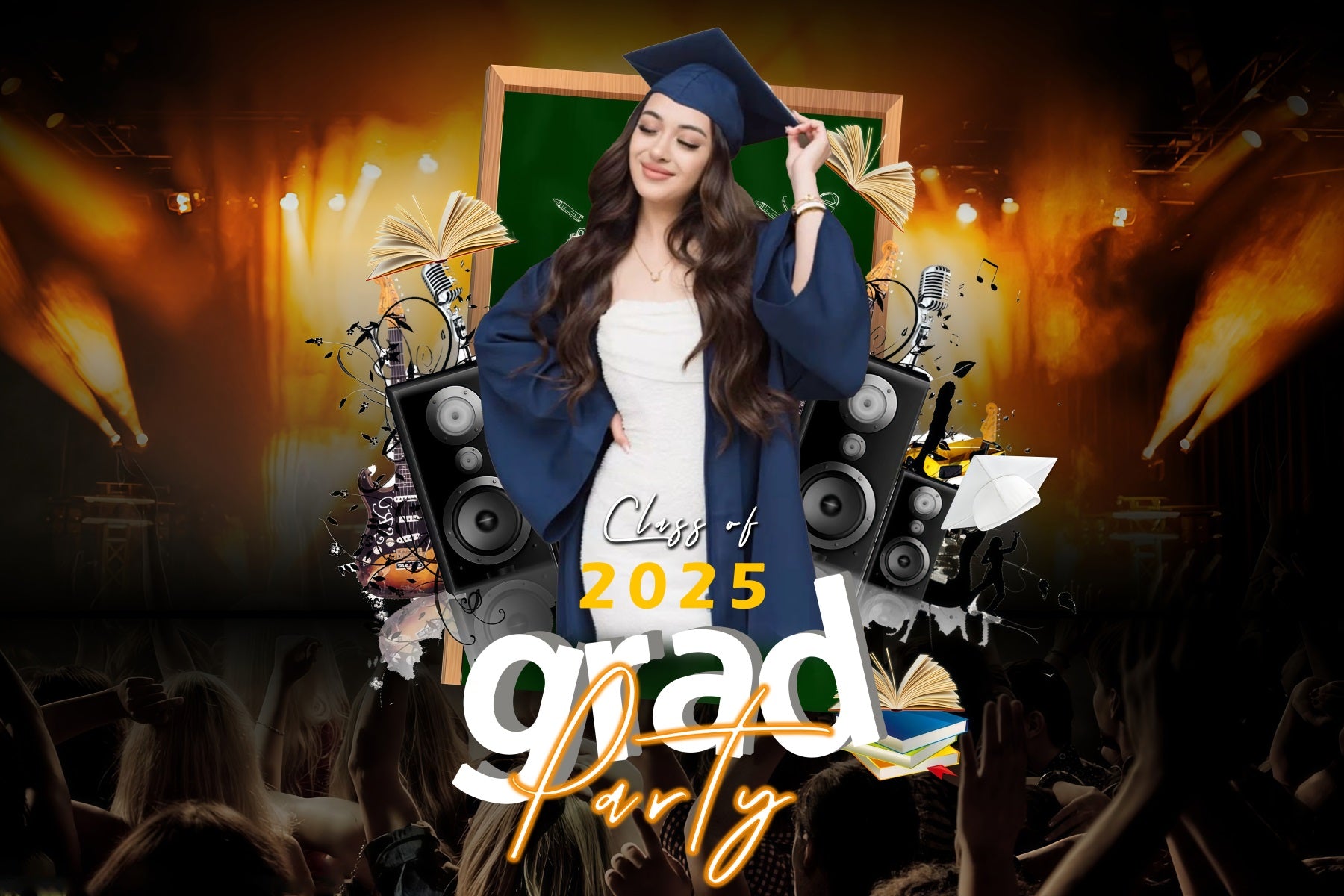 Graduation Picture Backdrop Books Music Stage Custom Party Graduation Backdrop MRR3-175