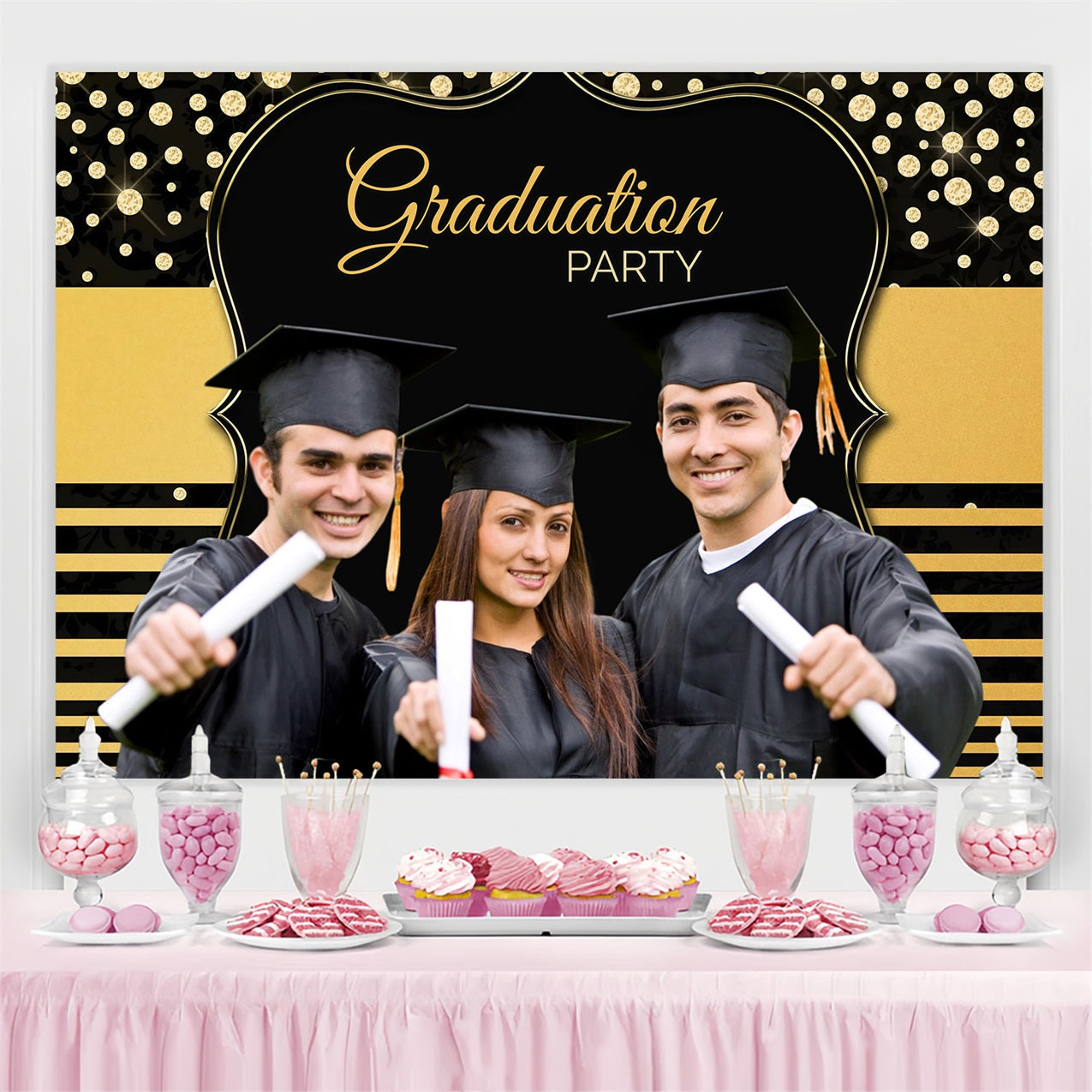 Graduation Photo Backdrop Ideas Gold Glitter Stripe Customized Party Graduation Backdrop MRR3-177
