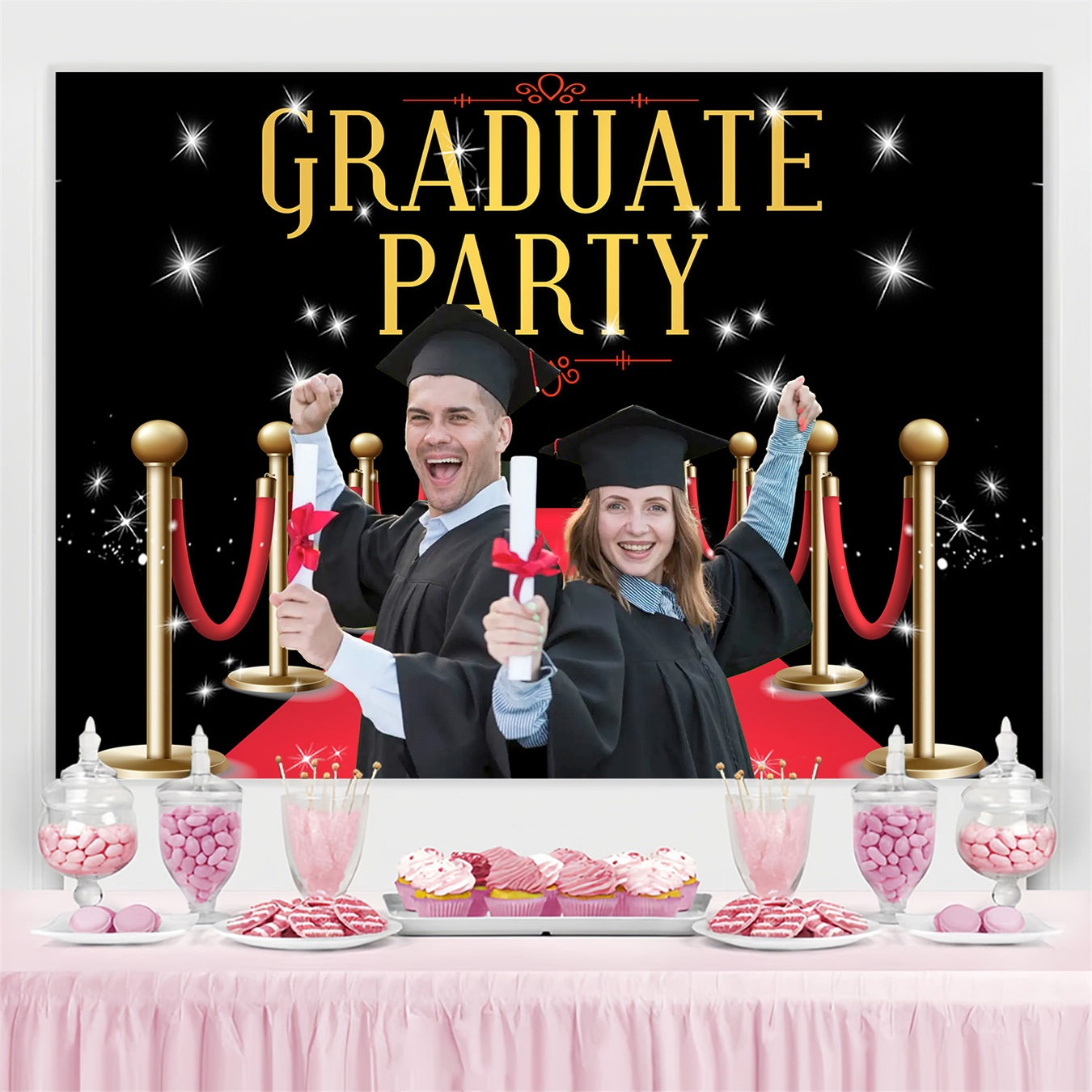 Graduation Backdrop Photoshoot Shiny Red Carpet Custom Party Graduation Backdrop MRR3-179