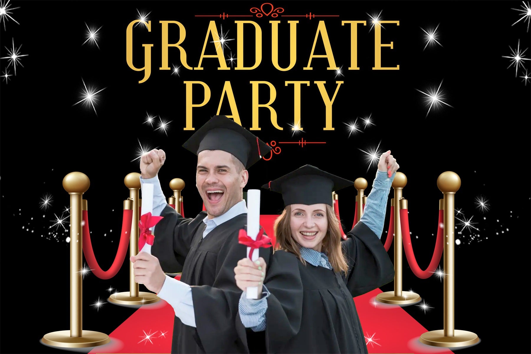 Graduation Backdrop Photoshoot Shiny Red Carpet Custom Party Graduation Backdrop MRR3-179