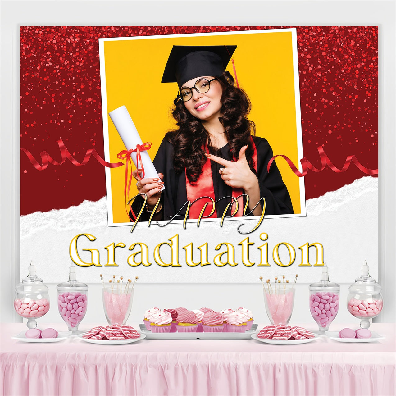 Graduation Backdrop Ideas Sparkle Red Personalized Party Graduation Backdrop MRR3-180