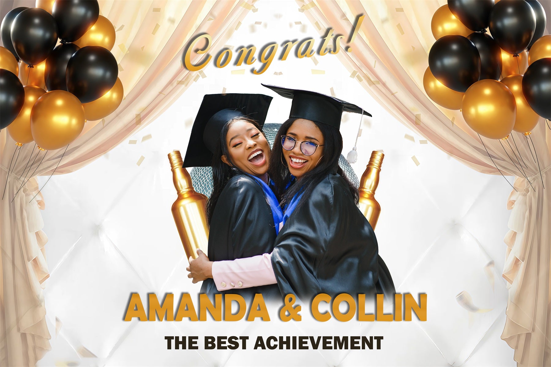 Graduation Photoshoot Backdrop Champagne Gold Balloons Customized Party Graduation Backdrop MRR3-181