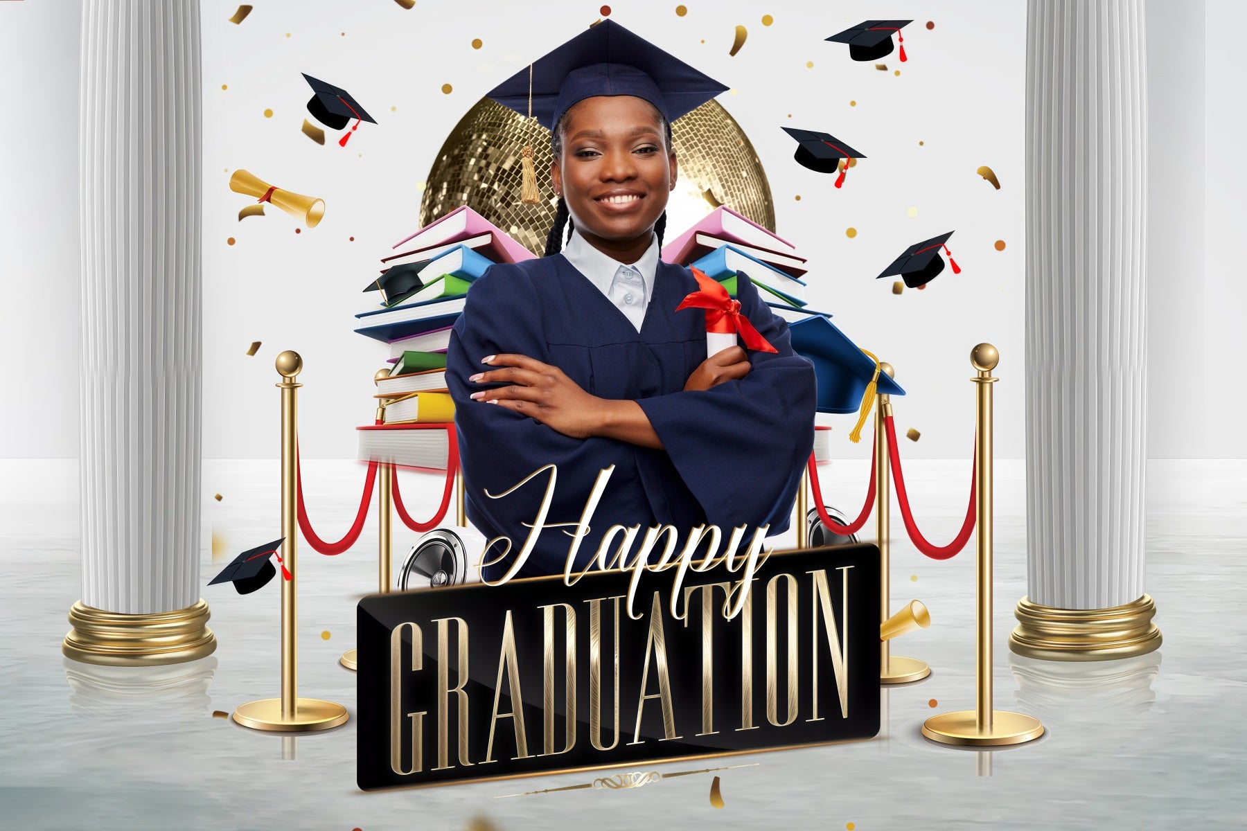 Graduation Photo Backdrop Ideas Hat Confetti Columns Custom Party Graduation Backdrop MRR3-183