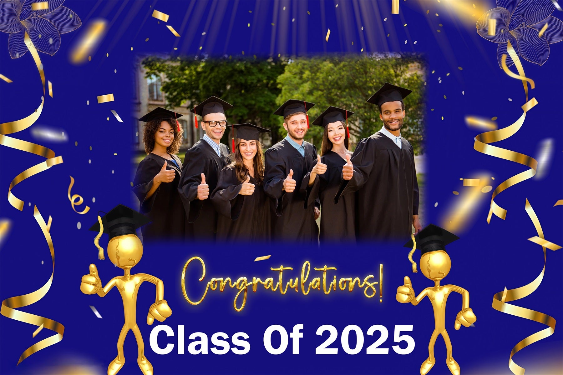 Blue Graduation Backdrop Blue Gold Confetti Personalized Party Graduation Backdrop MRR3-184