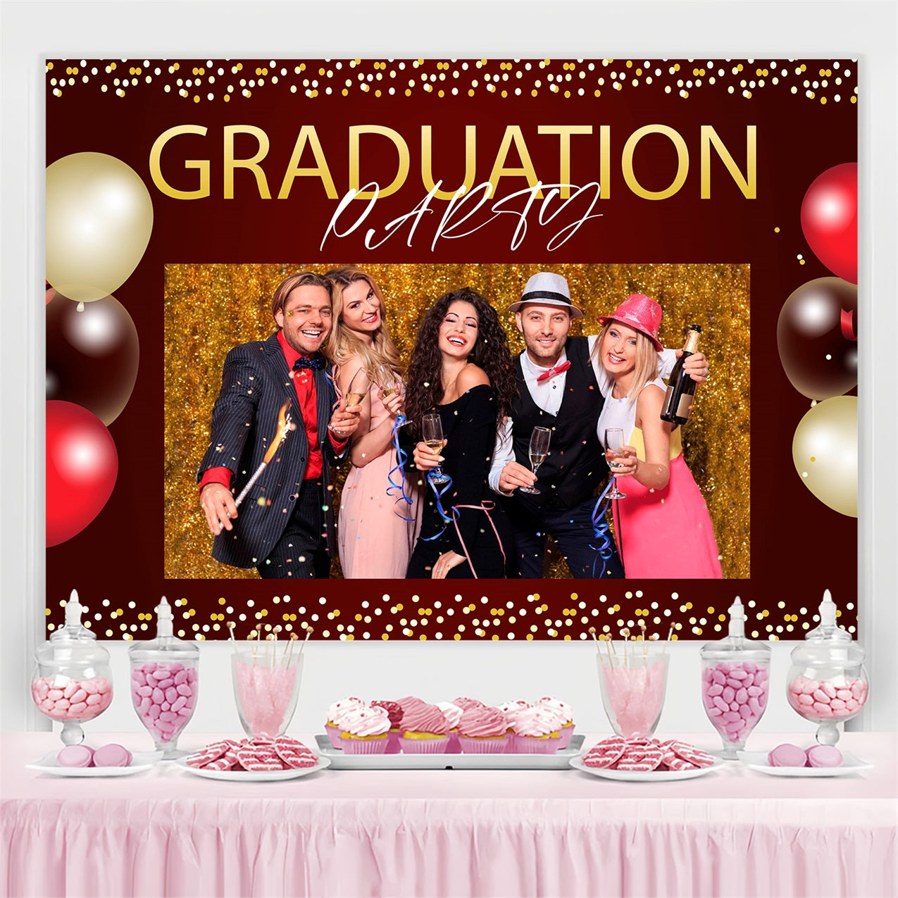 Graduation Backdrop Confetti Balloon Custom Party Graduation Backdrop MRR3-188