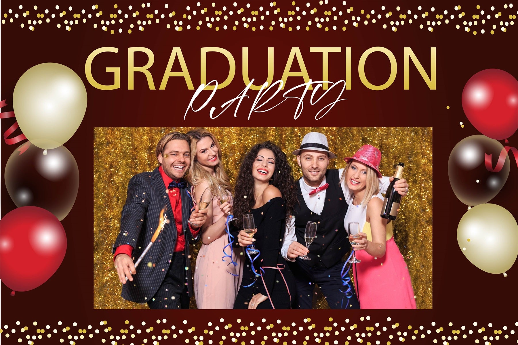 Graduation Backdrop Confetti Balloon Custom Party Graduation Backdrop MRR3-188